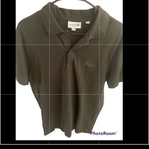 Mens olive green Lacoste button tee